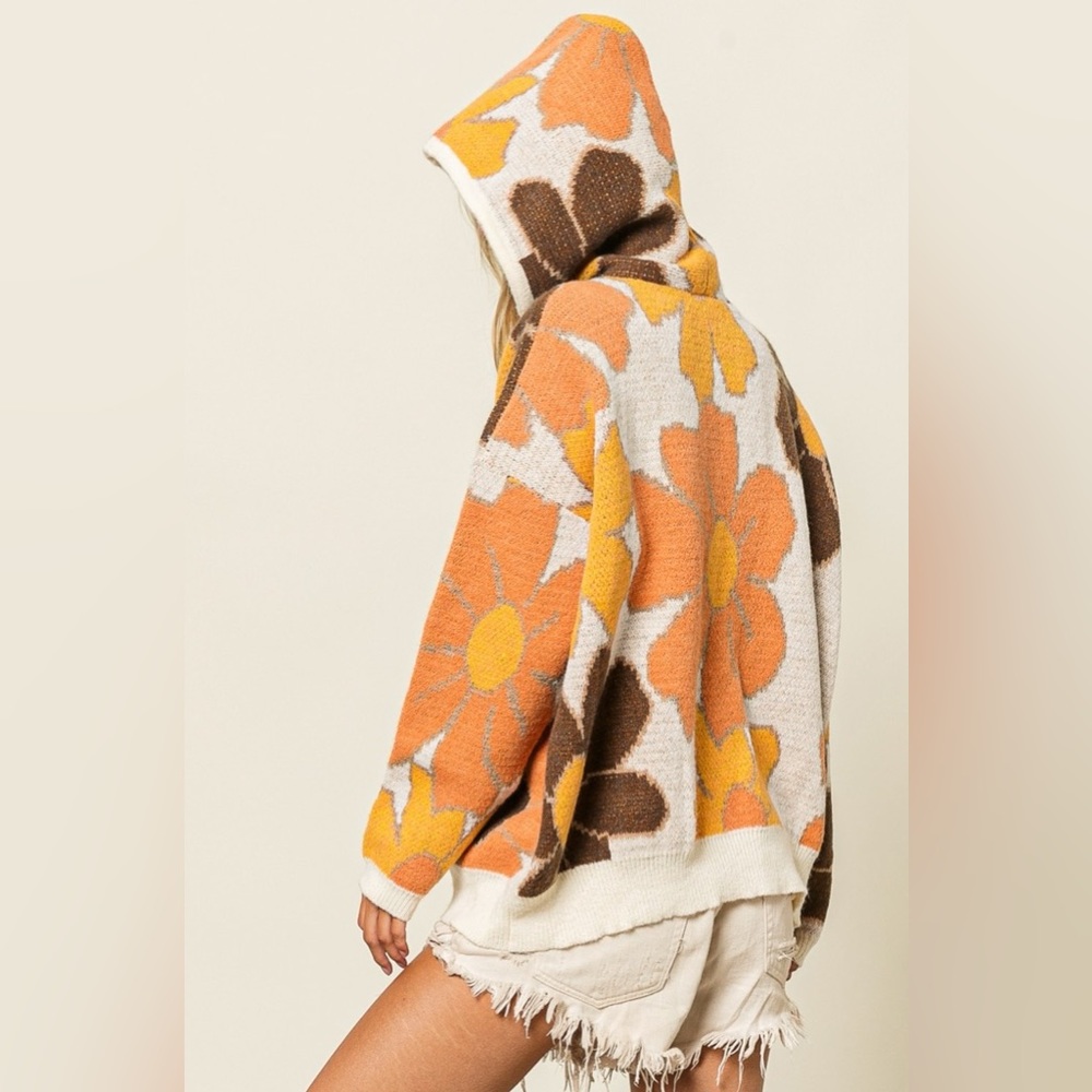 Bibi Flower Pattern Drawstring Hooded Sweater - image 2